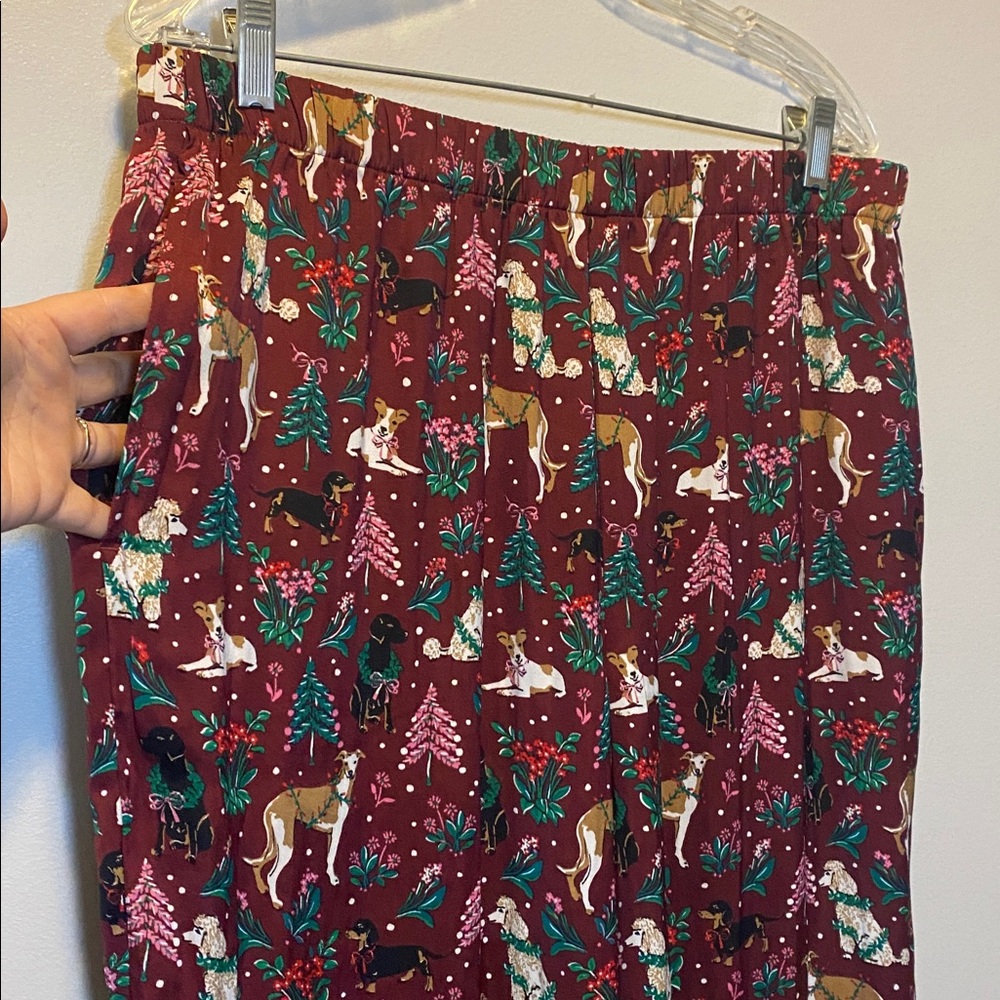 Lands End Pajama Set Women Large Burgundy Holiday Hounds Print Pull On Pant Tank - Picture 7 of 16